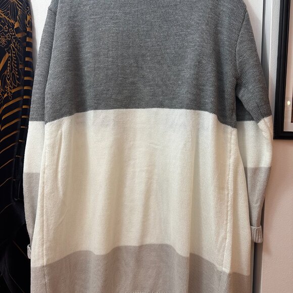 KIRUNDO XL Women's Open Front Cardigan Striped Color Block Long Sleeves - Picture 3 of 9